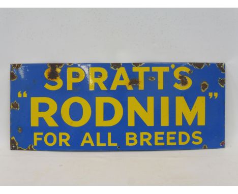 A Spratt's ''Rodnim'' for all breeds, rectangular enamel sign, 30 x 12".