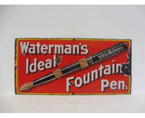 A Waterman's Ideal Fountain Pen pictorial enamel sign, 20 x 9 1/2".