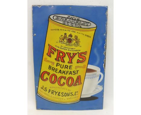 A rare Fry's Pure Breakfast Cocoa pictorial enamel sign, restored, 12 x 18".