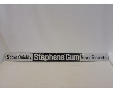 A Stephens' Gum narrow enamel sign dated 1910 made by Jordan of Bilston, 48 x 3 3/4".