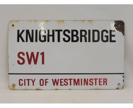A City of Westminster 'Knightsbridge' enamel street sign, 15 x 9".