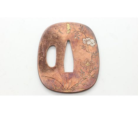 Japanese Meiji engraved copper tsuba. UK P&amp;P Group 1 (£16+VAT for the first lot and £2+VAT for subsequent lots) 