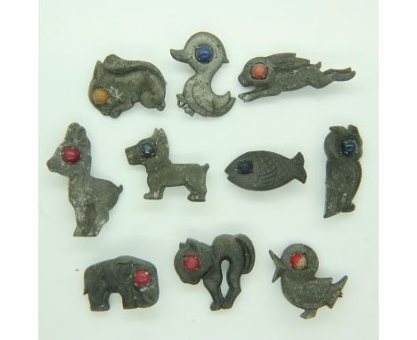 Ten WWII German animals gau whw Pins. Sold to raise money for the Winter Relief. UK P&amp;P Group 2 (£20+VAT for the first lo