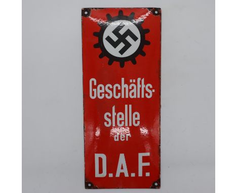 WWII German Deutsche Arbeits Front (German Workers Front) Factory Office Enamel Sign. UK P&amp;P Group 2 (£20+VAT for the fir