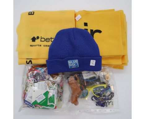 Horse racing related memorabilia to include scarves, blue sq. bet hat, enamel badges enclosure tags. UK P&amp;P Group 3 (£30+