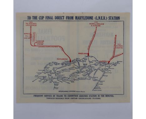 1925 Final Tie match Sheffield United v Cardiff City LNER rail map of direction to the Wembley Stadium. UK P&amp;P Group 1 (£