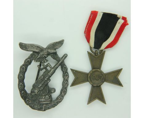 German WWII War Merit Cross, and a Luftwaffe anti-flak badge (2). UK P&amp;P Group 1 (£16+VAT for the first lot and £2+VAT fo