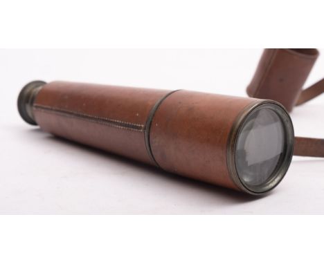 An early 20th century leather cased   three draw telescope, maker Broadhurst & Clarkson, London.