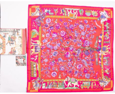 A Hermes silk scarf, in the 'Fantaisies Indiennes' pattern circa 1987, 90 x 90cm in original box
