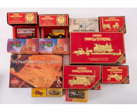 Matchbox, Models of Yesteryear, Y-3 Benz Limousine and Y-11 1912 Packard Landaulet, each in a 'matchbox' type box; Y-7 1912 R