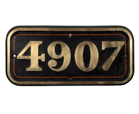 A replica brass engine plate '4907', 30cm by 64.5cm