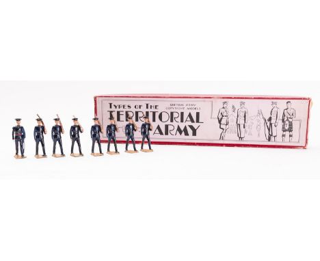 Britains toy soldiers, set 1537, Territorial Army, Marching, Slope Arms (Blue Uniform), 8 figures, Territorial Army box