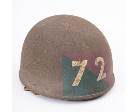 A WWII 77nd R.A.S.C. Dispatch Rider's steel helmet, with regimental flash to front, and original brown leather and canvas lin
