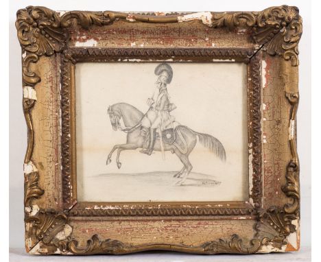 An early 19th century pencil sketch of a Dragoon on horseback, indistinctly signed and dated lower right '1817', subject size