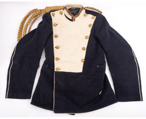 A late Victorian Child's Military Uniform, retailed by Peter Robinson, London, the blue  jacket with white collar and front p