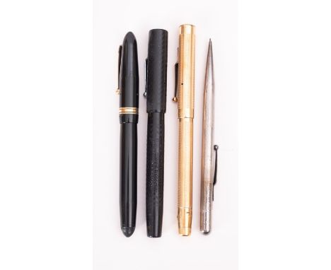 A silver Fine Poynt pencil by Mabie, Todd  & Co. Ltd, London 1951, rounded and engine turned, in a later box; a gold plated f