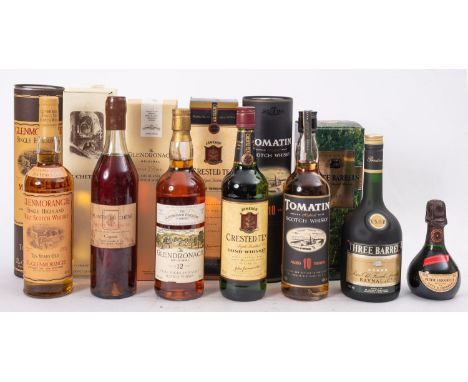 A boxed Glendronach 12yr old Whisky, a Glenmorangie 10yr old whisky,  Plante du Chene Cognac  (no date), Jameson Crested Ten,