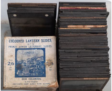 A collection of 3" diapositive lantern slides, including part set of India and New Zealand, with other subject matter