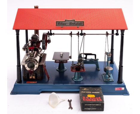 A Wilsesco steam workshop, with engine, grinding wheels, drill and circular saw, boxed