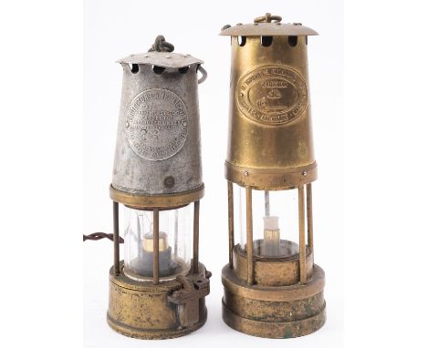 Two vintage miner's lamps, one alloy and brass Prestwich Paten number 26, the other E. Thomas and Williams all brass, (2)