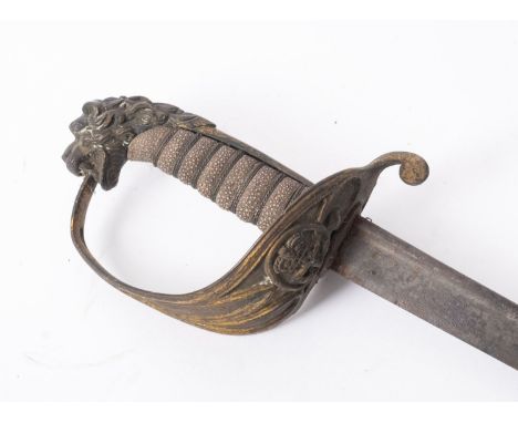 A 19th century Royal Navy regulation pattern officer's sword, the slightly curved single edge pipe backed blade over folding 