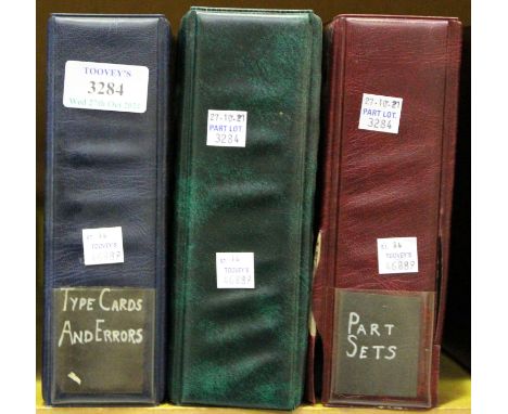 A collection of cigarette and trade cards in three albums, mostly type cards and part-sets, including 3 Allen &amp; Ginter 'F