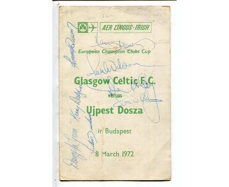 AUTOGRAPHS. An Aer Lingus menu for the European Champion Clubs Cup Quarter Final 1st leg Glasgow Celtic F.C. vs Ujpest Dosza 