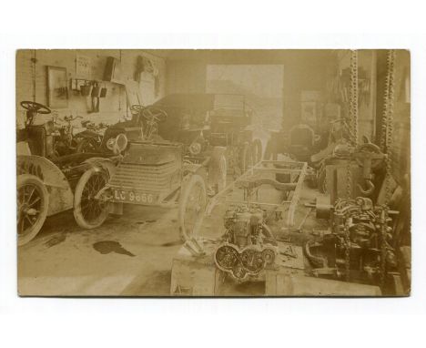 WOLSELEY. A collection of 20 postcards and photographs of pre-1905 Wolseley motorcars, including a Royal Mail van and a car i