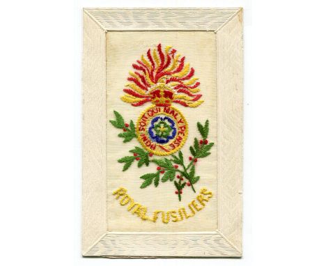 An album containing approximately 158 embroidered silk greetings postcards, including 3 featuring regimental crests and badge