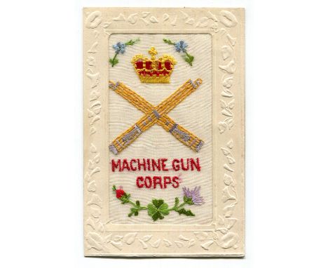 A collection of 23 embroidered silk greetings postcards, all featuring regimental crests and badges, including 'The Queens', 