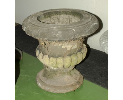 A Victorian stone garden urn 64cm high x 64cm wide