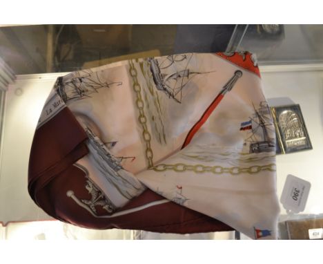A Hermes ladies silk scarf, decorated with boats at sea