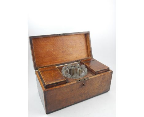 A mahogany two piece tea caddy. H.14cm, L.30cm 