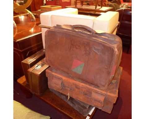 A collection of five various vintage suitcases (as found). 