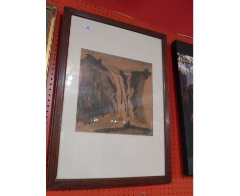Bernard Leach ink and wash titled The Waterfall signed lower right framed and glazed
