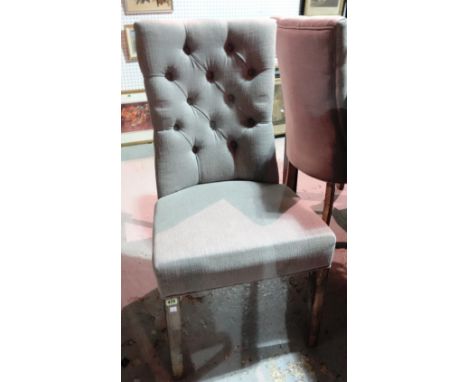 A set of four 20th century limed oak dining chairs with grey button back upholstery, (4).