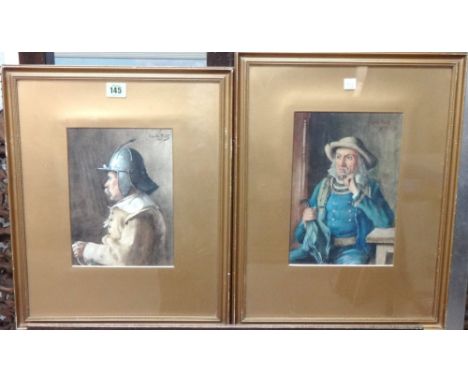 Claude Pratt (1860-1935), Smoking a pipe; A Roundhead, two watercolours, both signed and dated 1893, the larger 26cm x 17cm. 