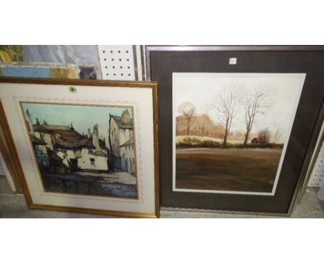 A group of five, including three 20th century prints, including works by Albany Wiseman, K. R. Roberts, a watercolour and pen