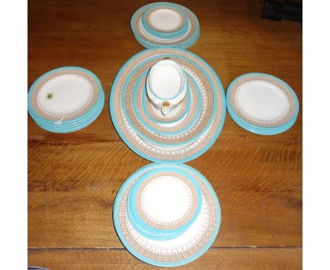 A Royal Worcester porcelain part dinner service, circa 1891, turquoise heightening, (qty) 