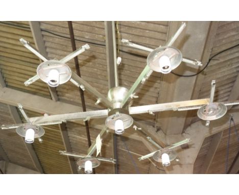 A contemporary chandelier, late 20th century, six branch alloy, lacking shades, 115cm high. 