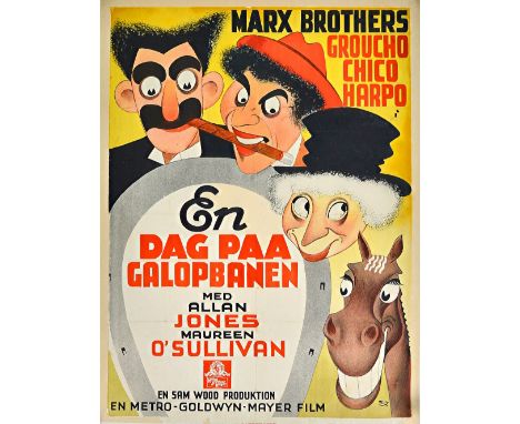 A Vintage film poster 'A Day at The Races',  the Marx Bros., Danish version, MGM, 1937, laid to linen, 84 x 63cms. Illustrate