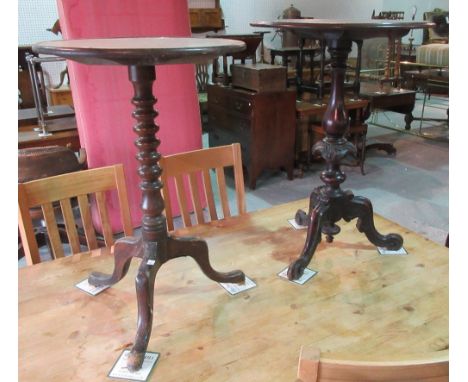 A Victorian mahogany tripod table, 50cm wide x 78cm high, and another Victorian mahogany tripod table on a bobbin turned colu