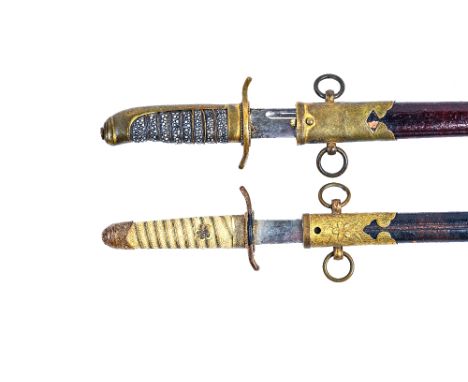 An Imperial Japanese naval officer's ceremonial knife, Second World War period, with faux shagreen grip and metal bound leath