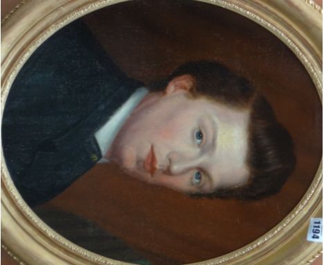 Continental School (19th century), Portrait of a young man, oil on board, oval, 45cm x 36cm.