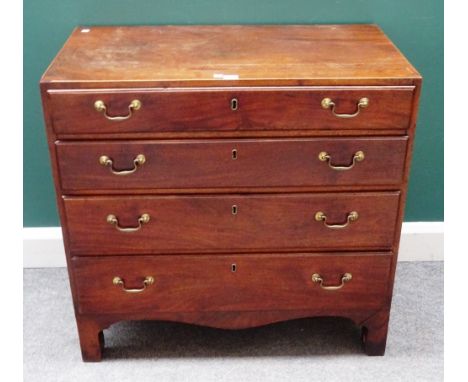 A small George III mahogany chest of four long graduated drawers, on bracket feet, 83cm wide x 80cm high x 46cm deep.
