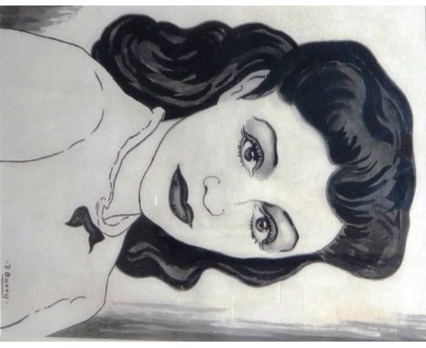 Attributed to Claude-Francis Barry (1883-1970), Portrait of a lady, ink and monochrome watercolour, signed, 42cm x 32cm.