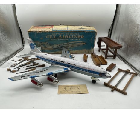 1900's TN Japanese battery operated Pan Am Jet Airline with Automatic action in original box, along with Set of miniature car