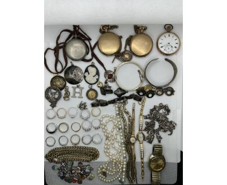 Collection of Dress Jewellery to include 925 Silver Rings, Bracelets, Pearls, Pocket Watches, Military Compass and others. 