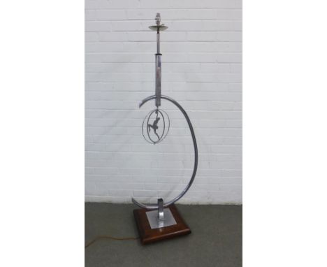 Art Deco chrome plated steel floor lamp, circa 1930, with a dancing girl and square mahogany base, 53 x 156cm 