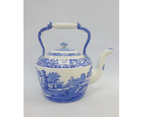 Large Spode Italian blue and white pottery kettle